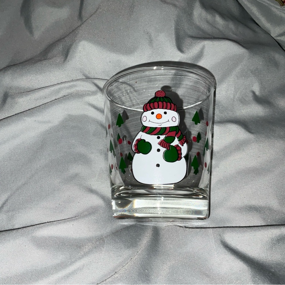 Anchor Hocking Christmas Snowman Front Back Backside Holiday 12oz Cup 1990 New